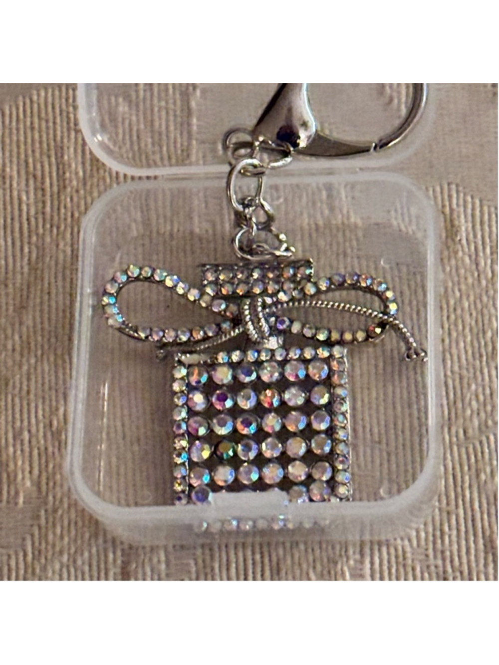 Keychain/Bag Charm New in Box Silver with Rhinestones
